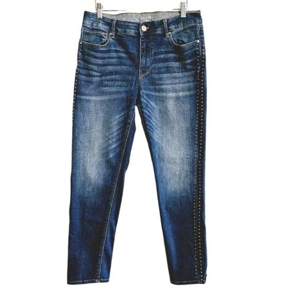 White House Black Market Slim Ankle Studded Jeans Size 10‎ Mid Wash
